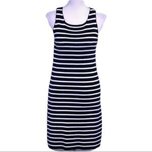 DKNY Navy White Striped Knit Sleeveless Dress SMALL